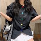 Colored Button Puff-sleeve Top