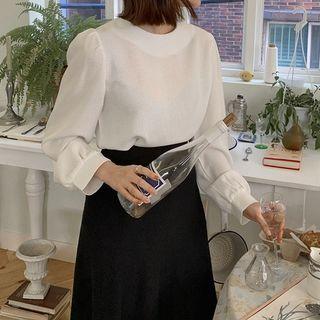 Bishop-sleeve Tweed Blouse