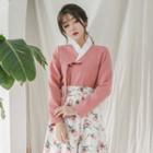 Modern Hanbok Collared Plain Top In Rose Pink