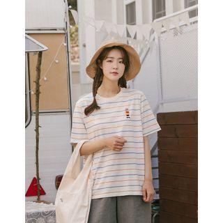 Bear Embroidered Stripe T-shirt