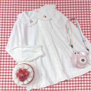 Collared Pintuck Blouse White - One Size