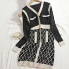 Argyle Print Panel Knit Dress Black - One Size