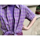 Plaid Short-sleeve Shirt Plaid - Purple - S