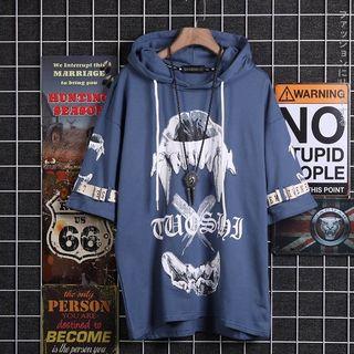 Short-sleeve Teeth Printed Hoodie