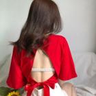 Open Back Elbow-sleeve Cropped T-shirt
