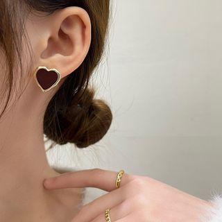 Heart Stud Earring 1 Pair - Wine Red - One Size