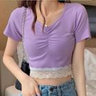 Short-sleeve Lace Trim Cropped T-shirt