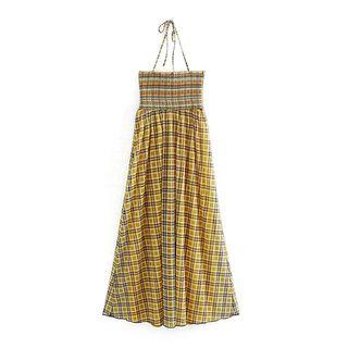 Plaid Halter Maxi A-line Dress