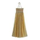 Plaid Halter Maxi A-line Dress