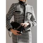 Collarless Fitted Houndstooth Jacket