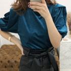 Puff-shoulder Short-sleeve Velvet Top