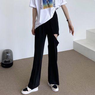 High-waist Distressed Straight-fit Pants