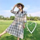 Plaid 3/4-sleeve A-line Dress As Shown In Figure - One Size
