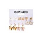 6 Pair Set: Faux Pearl / Glaze Alloy Earring (various Designs) Set Of 6 Pairs - C04-02-40 - Gold - One Size