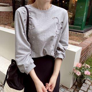 3/4-sleeve Sequined-trim Embellished T-shirt