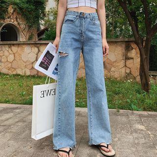 Cut Out Wide Leg Jeans