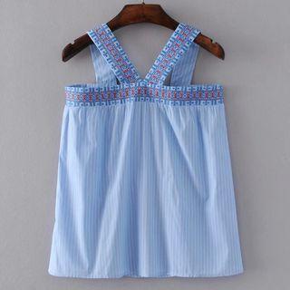 Sleeveless Embroidery Striped Top