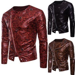 Grommet Faux Leather Patterned Side-zip Jacket