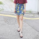 Floral Pattern Mini Skirt With Sash