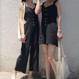 Plain Wide-strap Playsuit / Jumpsuit
