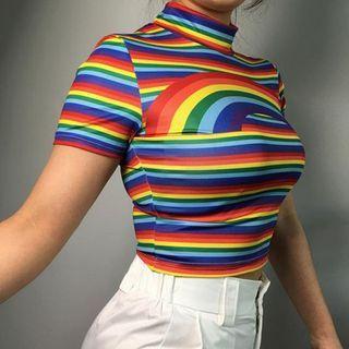 Short Sleeve Rainbow Crop Top