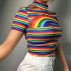 Short Sleeve Rainbow Crop Top