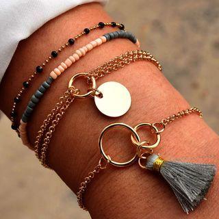 Set Of 4 : Tassel / Bead / Alloy Bracelet (assorted Designs) Ab232 - Gold - One Size
