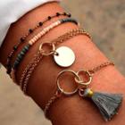 Set Of 4 : Tassel / Bead / Alloy Bracelet (assorted Designs) Ab232 - Gold - One Size