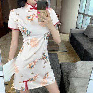 Short-sleeve Dragon Print Qipao