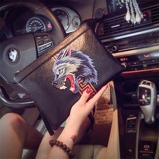Fox Embroidery Clutch Black - One Size