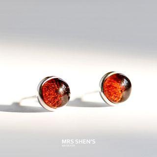 Sterling Silver Garnet Round Earring