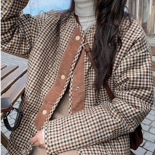 Reversible Checked Fleece Button Jacket Check - Brown & Black - One Size