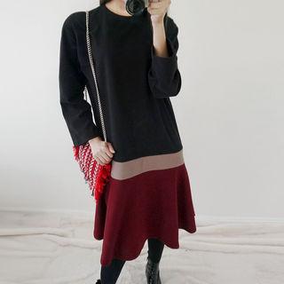 Color-block Ruffled Polar-fleece Dress
