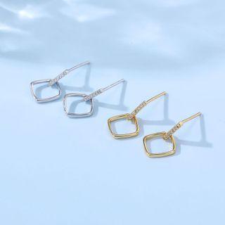 Bar Rhinestone Square Sterling Silver Dangle Earring