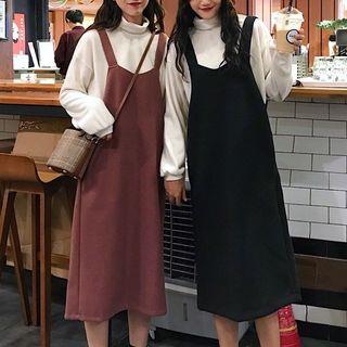 Turtleneck Long Sleeve Top / Plain Pinafore Dress