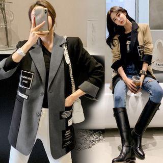 Lettering Print Single-breasted Two-tone Blazer