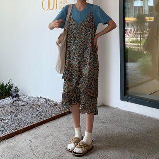 Floral Sleeveless Dress As Shown In Figure - One Size