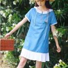Hooded Embroidered Short-sleeve A-line Dress