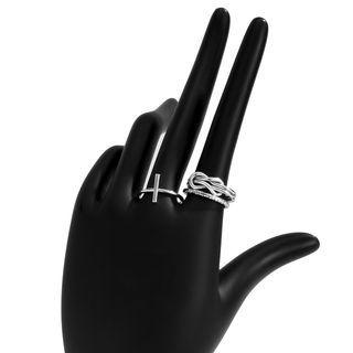 Set Of 3: Alloy Ring (various Designs) Set - 2077 - Silver - One Size