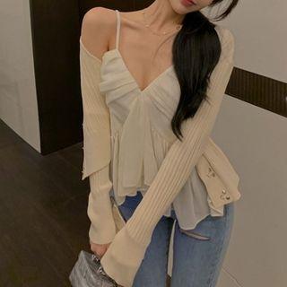 Plain Ruffle Hem Camisole Top / Cardigan