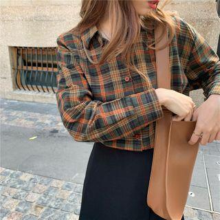 Long Sleeve Color Block Plaid Shirt