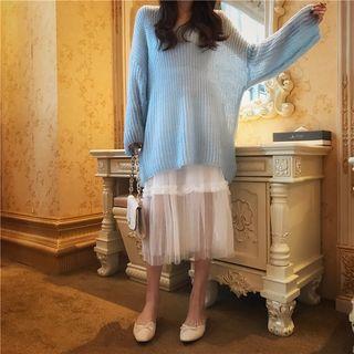 Loose-fit Knit Sweater + Mesh Skirt