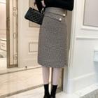 Asymmetrical Plaid Midi Pencil Skirt
