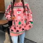 Long-sleeve Christmas Print Knit Sweater