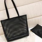 Mesh Shopping Bag + Faux Leather Zipper Bag