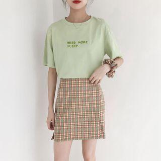 Round Collar Printed Velvet Short-sleeved Top