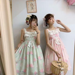 Watermelon Print Spaghetti Strap A-line Dress