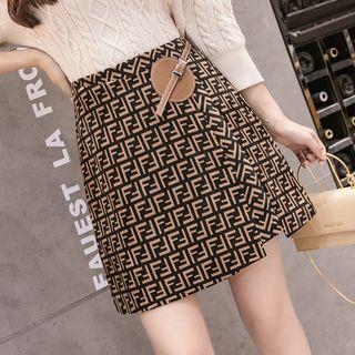 Lettering Woolen Pencil Skirt