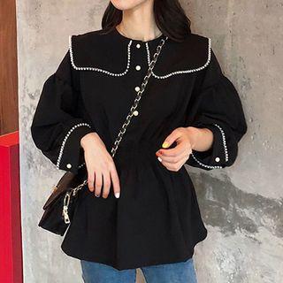 Beaded Smocked Blouse Black - One Size