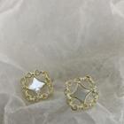 Star Shell Rhinestone Earring 1 Pair - Earrings - Square - Shell - White & Gold - One Size
